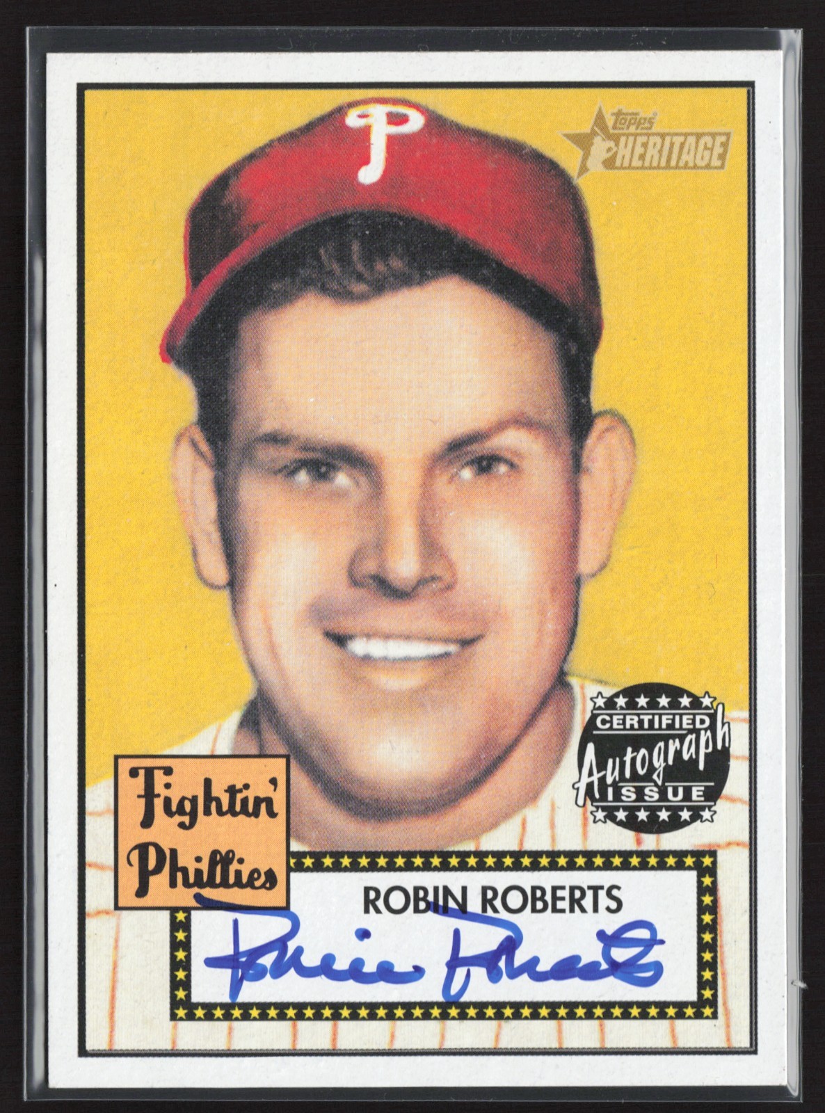 2001 TOPPS HERITAGE ROBIN ROBERTS ON CARD AUTOGRAPH AUTO PHILLIES