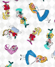Licensed Disney Cotton Fabric ALICE IN WONDERLAND Cheshire Cat Mad Hatter by YD