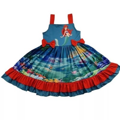 Ariel Cute Twirl Dress Bow Straps Ruffle Princess Sweet Girl Dress