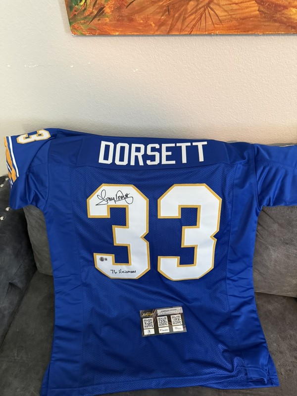 Tony Dorsett Autographed Blue College Style Jersey w/ Heisman - Beckett W Holo