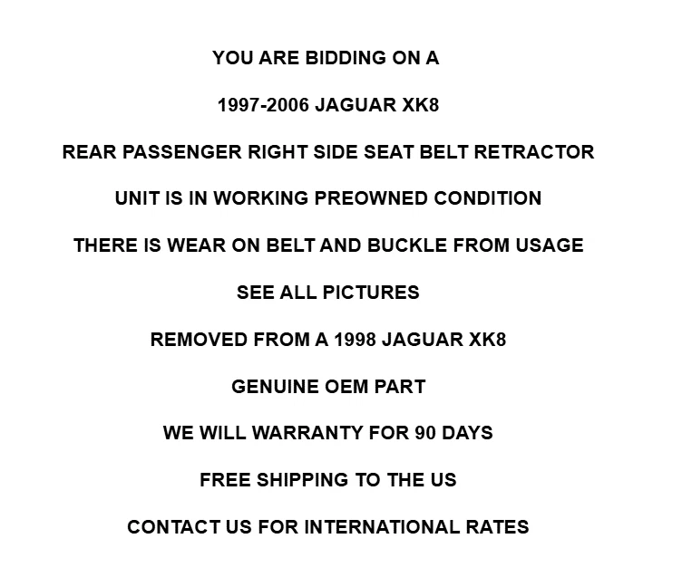 Conjunto de cinturón de seguridad derecho pasajero trasero convertible Jaguar XK8 1997-2006 FABRICANTE DE EQUIPOS ORIGINALES Foto 2 de 4