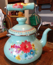 Vintagel The Pioneer Women Enamel Tea Pot Breezy Blossom Floral Pattern 2 QT