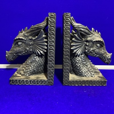 Drachenkopf Buchstützen Fantasy Buchstützen blau schwarz