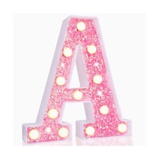 Pooqla LED Marquee Letter Lights, Light Up Pink Letters Glitter Alphabet Lett...