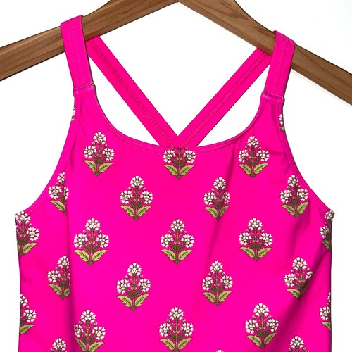 Mini Boden Pink Paisley Girls Cross Back Tankini Swim Top Size 11-12Y - Picture 2 of 11