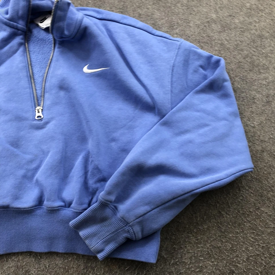 Nike Sudadera Mujer Pequeña Púrpura Azul Cuarto Cremallera Recortada Mock Cuello Swoosh Foto 3 de 4