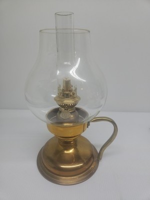 Vintage 'LEE WOO' Brass Oil Lamp with Hurricane Glass Shade & Chimney