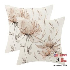 Spring Summer Pillow Covers 18x18 18" x 18" Pack of 2 Watercolor Floral-brown