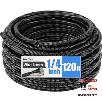 120 FT Wire Loom 1/4 Inch, Split Wire Loom Tubing Conduit, 1/4'' x 120ft-Black