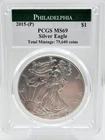 2015-P Philadelphia Silver Eagle, PCGS MS 69, Graded & Certified