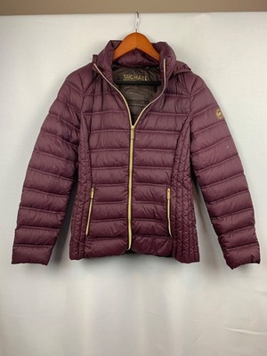 Michael Kors Womens XS Packable Down Puffer Jacket Nylon Plum