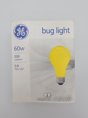 #ad GE Yellow Bug Light 60 Watt Outdoor Light .9 Year Life A19 2PK Rare $14.55