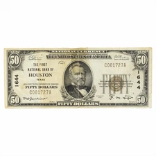 1929 National Bank Of Houston Note $50 Raw