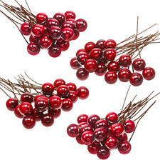 Artificial Holly Berries, 100 Pieces Mini 10 Mm Fake Berries Decor on Wire for C