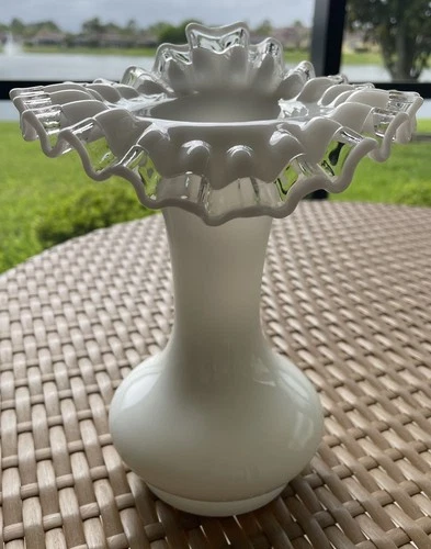 Fenton Crystal Crest 8 Inch JIP Vase. No Damage. Rare.