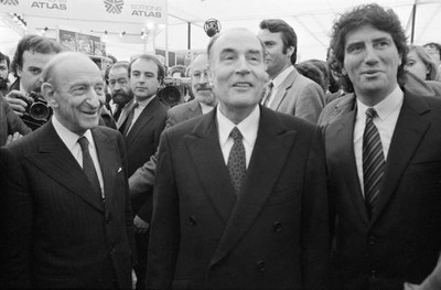 Francois Mitterrand Raymond Aron Jack Lang at the inauguration of - Old Photo