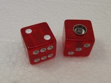 NEW LARGE SIZE 19MM ROSEY RED/CLEAR Dice SCHRADER VALVE Caps Old School BMX