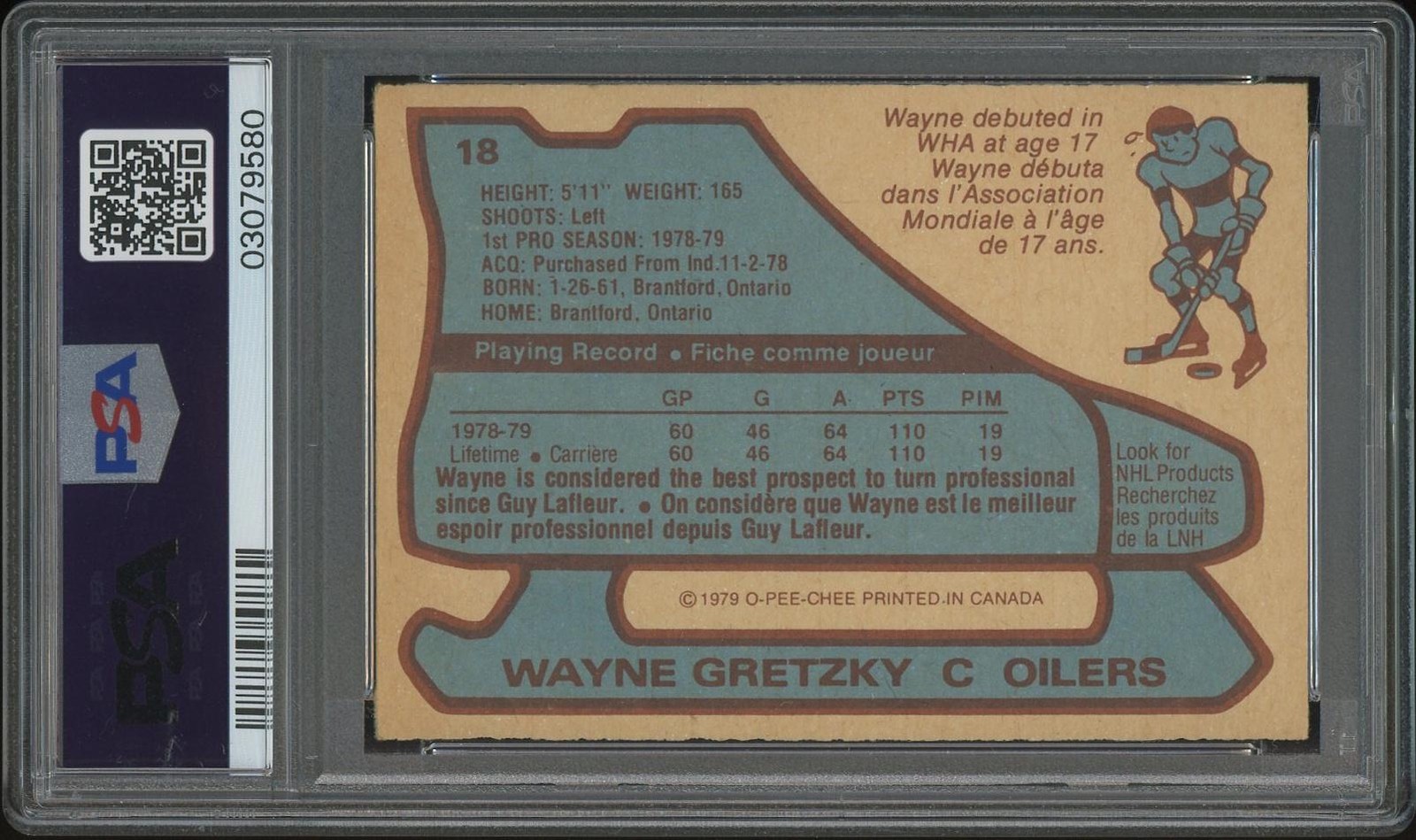 1979/80 O-Pee-Chee Hockey #18 Wayne Gretzky Rookie PSA 8 (NM-MT) view 2