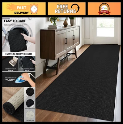 Woven Runner Rug 3x8 Ft Washable Non-Slip Rubber Backed Braided Carpet - Black/G - Image 1 of 4