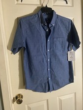 George Button Up Short Sleeve Shirt Men's Small Button Up Blue Pocket