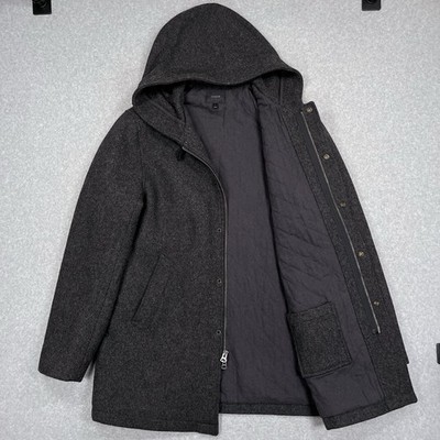 J Crew Hooded Wool Coach's Jacket Mens Large Charcoal Gray 3M Thinsulate Coat