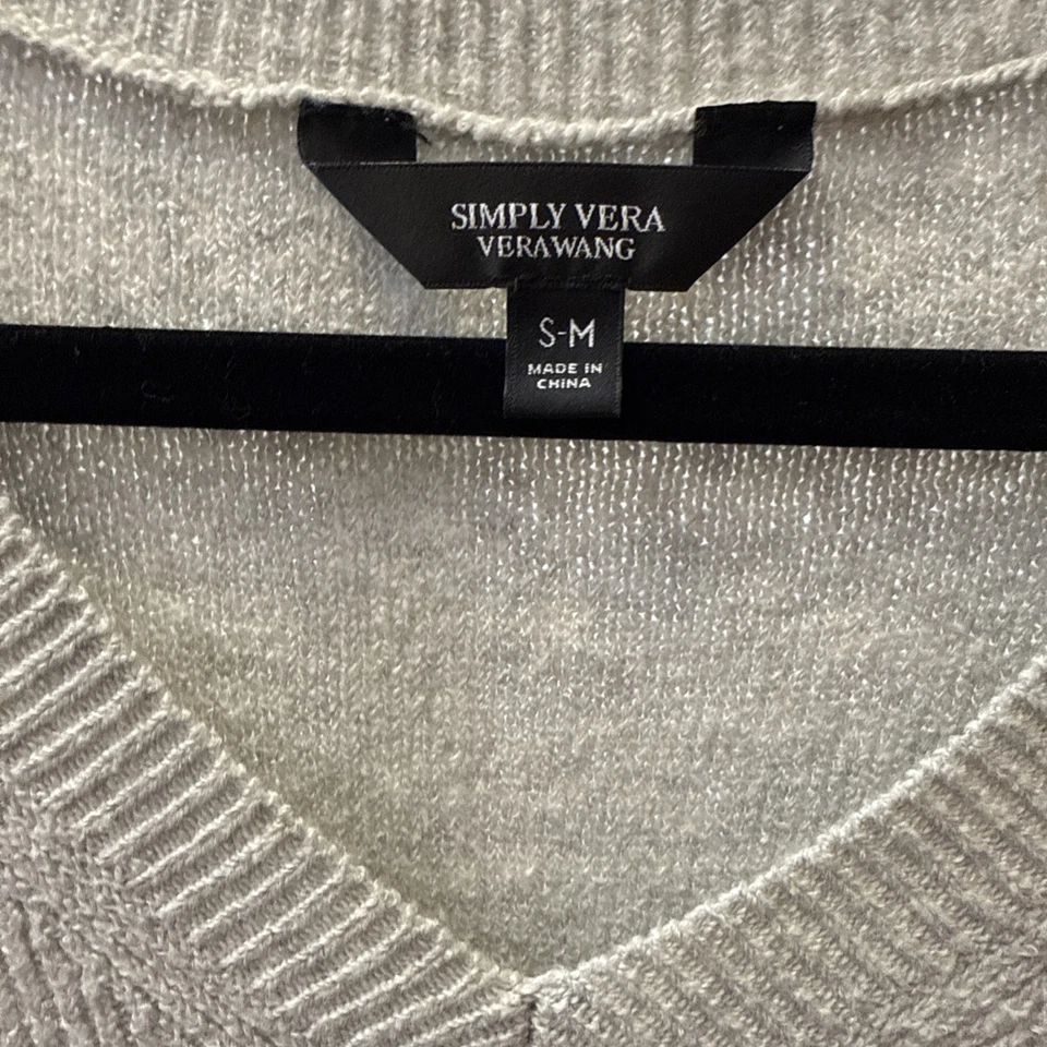 Simply Vera Vera Wang Womens Gray Oversized V-Neck Sweater Poncho Size S/M - Image 2 of 4