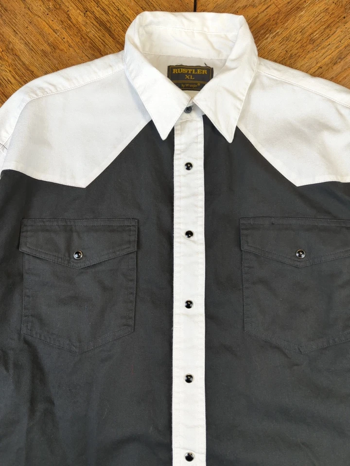 Vtg Rustler Western Shirt Men XL Black Pearl Snap L/S Cowboy Black Pearl Snaps - Image 3 of 4