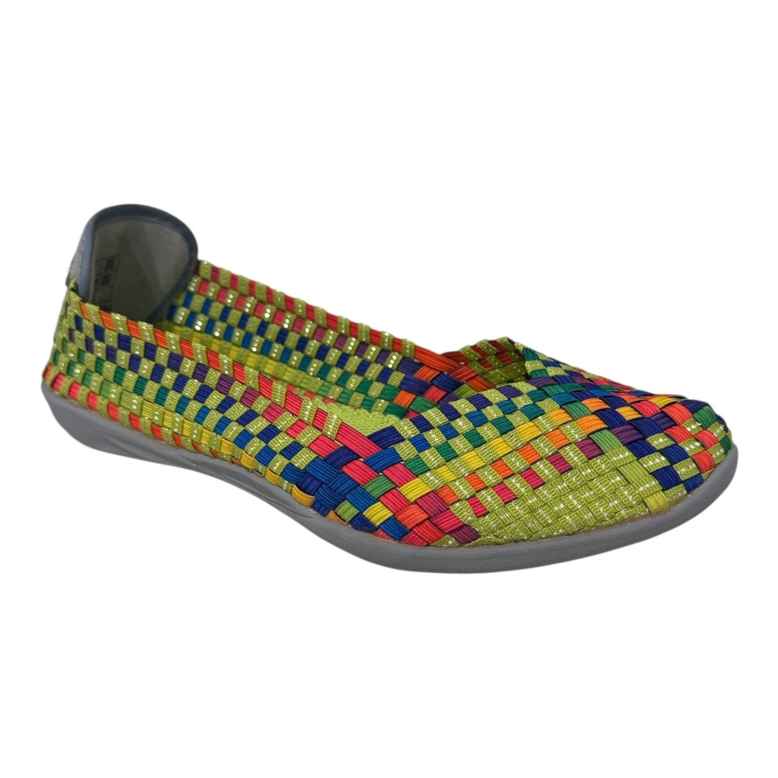 Bernie Mev Catwalk Slip-On Flats, Lime Multi Woven Stretch Comfort Shoes| NWB