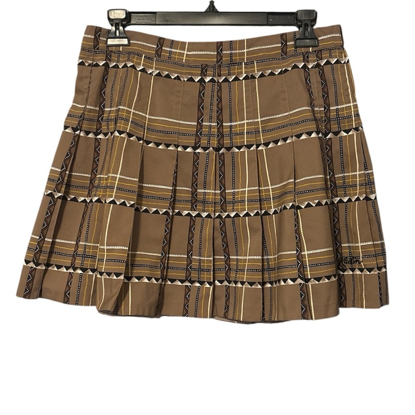 Kaelin Tan Black White Plaid Pleated Skirt Size 8 Women's A-Line Mini Skirt