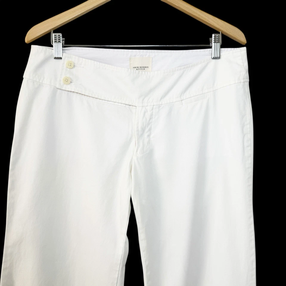 Pantalones para mujer Y2K Abercrombie & Fitch blancos talla 10 tiro bajo pantalón acampanado algodón Foto 4 de 4