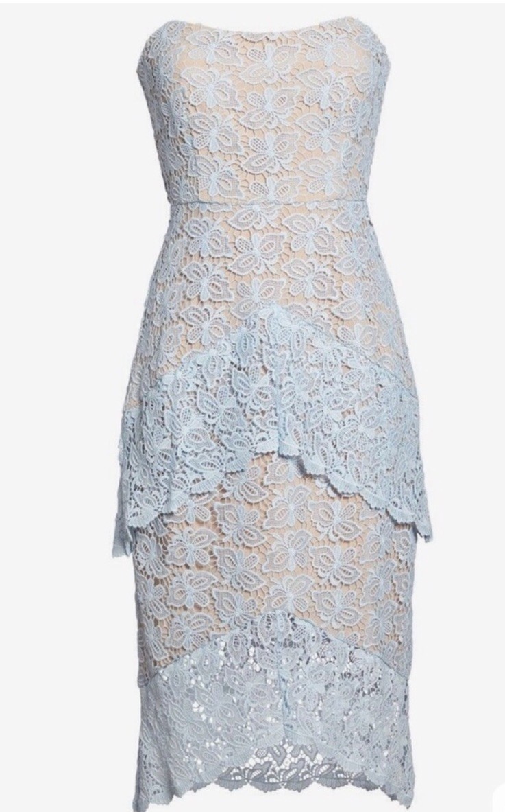 Anthropologie Cooper St. Blue Lace Over Nude Dress 8