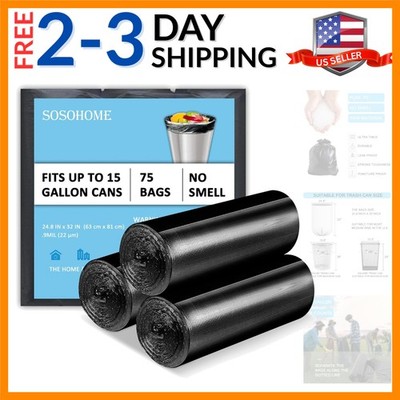 15 Gallon Black Trash Bags, 22 Micron Thick Tall Garbage Bags for Office Kitc...