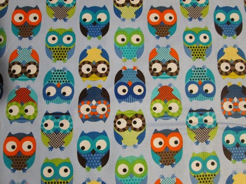 OWLS HOOT MULTI COLORED OWL WHITE COTTON FABRIC FQ - Picture 5 of 6