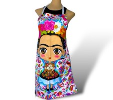 Delantal de cocina Frida Khalo Fridita Mandil juguetón hecho a mano bolsillos para adultos nuevo