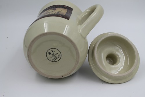 BI Inc Rooster Hen Country Morning Tea Pot Kettle Cream Maroon 3 cups - Picture 3 of 3
