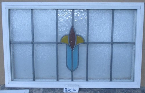 OLD ENGLISH LEADED STAINED GLASS WINDOW TRANSOM SIMPLE ABSTRACT 30" X 19" - Picture 3 of 3