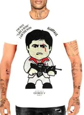 Avenue George V Paris T-Shirt Scarface Tony Montana Men's White Tee Rhinestone