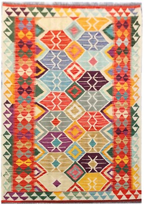 Tash Vintage Türkische Handarbeit Afghan Tribal Wollteppich Kelim Teppich 204x129cm