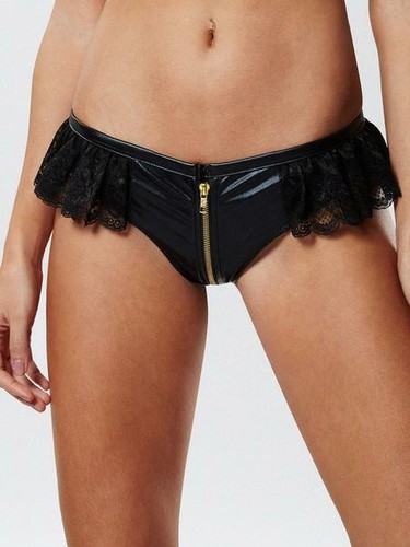 Ann Summers Tasha PVC Look & Lace Black Zip Knickers Medium (12-14) - 第 1/2 張圖片