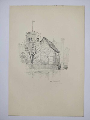 Antike Bleistiftzeichnung Druck 1928 Lincoln Skizze St Benedicts