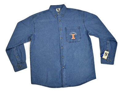 Joe College Mens Illinois Fighting Illini Denim Button Up Shirt NWT M-2XL