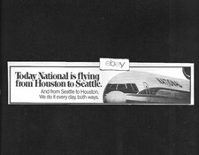NATIONAL AIRLINES 1977 DC-10 SERVICE SEATTLE- LAX - HOUSTON DAILY BOTH WAYS AD