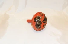 Vintage Halloween orange noise maker wooden handle witch cat owl pumpkin monster