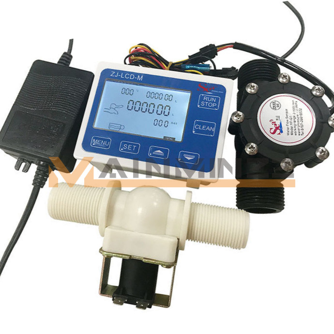 ZJ-LCD-M G1" Flow Water Sensor Meter+Solenoid valve+Digital LCD Display control