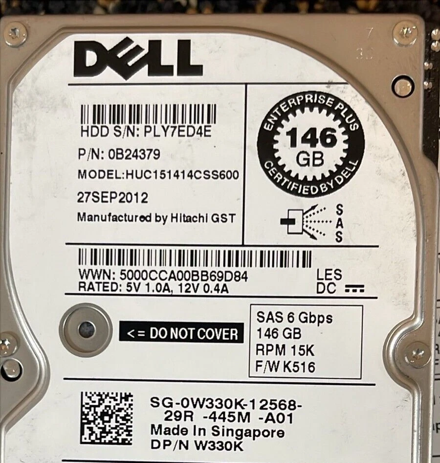 Dell W330K (LOT OF 5) 146GB 2.5" SAS 15K 6Gb/s - 0B24379 - HUC151414CSS600 - Image 3 of 4