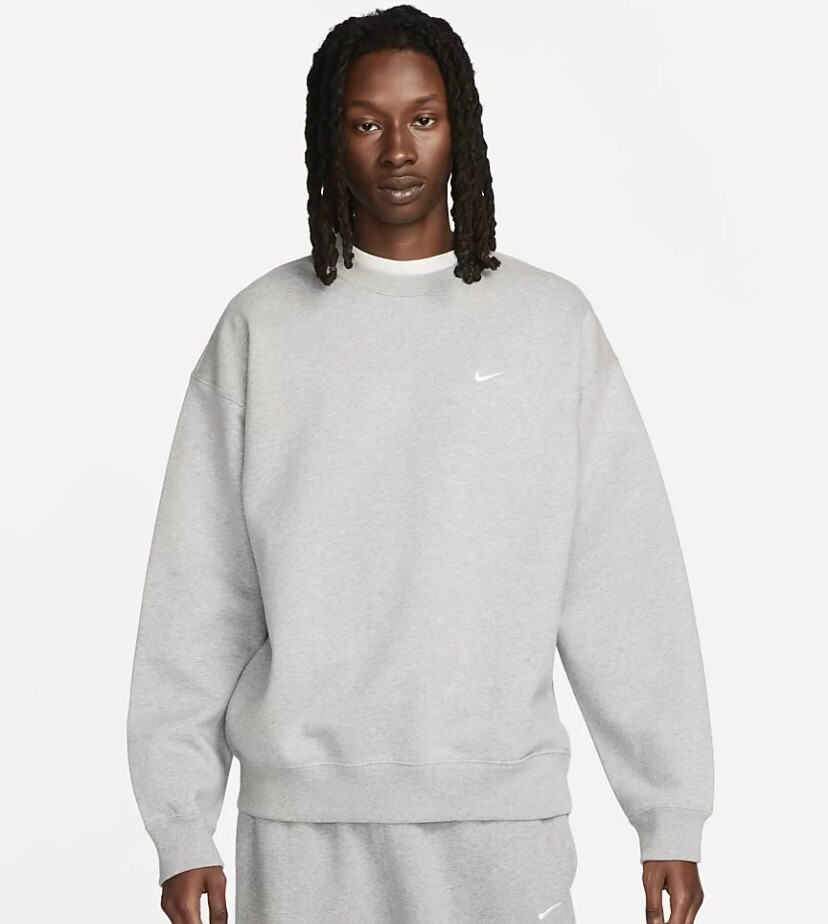 Nike Solo Swoosh Fleece Crew Large Tall Sweatshirt Grey Heather