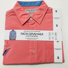 Nick Graham Men's Shirt S Printed Performance Stretch Short Sleeve Shirt Orange