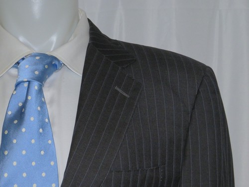 Traje Canali 13320 Drop 7 Etiqueta Azul Gris Rayas Dos Botones 42L - Imagen 6 de 17