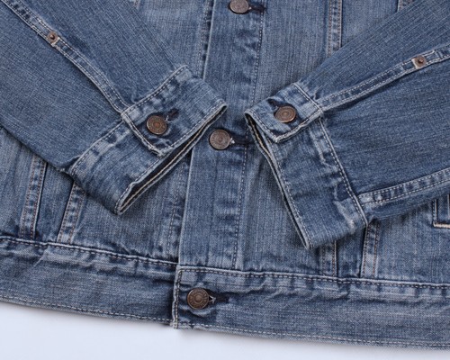 Mens LEVIS Blue Denim Jeans Trucker Distressed Metal Button Jacket Size XL - Picture 11 of 19