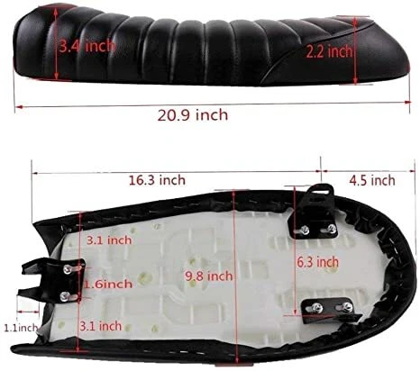 Sillín plano Café Racer Seat negro para Yamaha DT125 XS650 XS850 XJ550 XT500 SR500 Foto 3 de 4